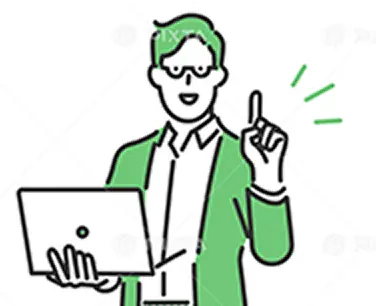 ノートパソコンを持って説明する男性のイラスト